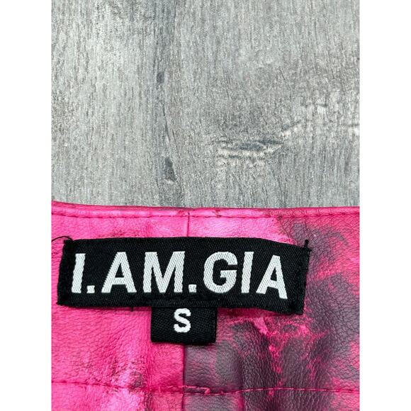 I.AM.GIA Womens Pantea Pink Buckle Faux Leather Pants Tie Dye Flare Leg Size S - Picture 7 of 11